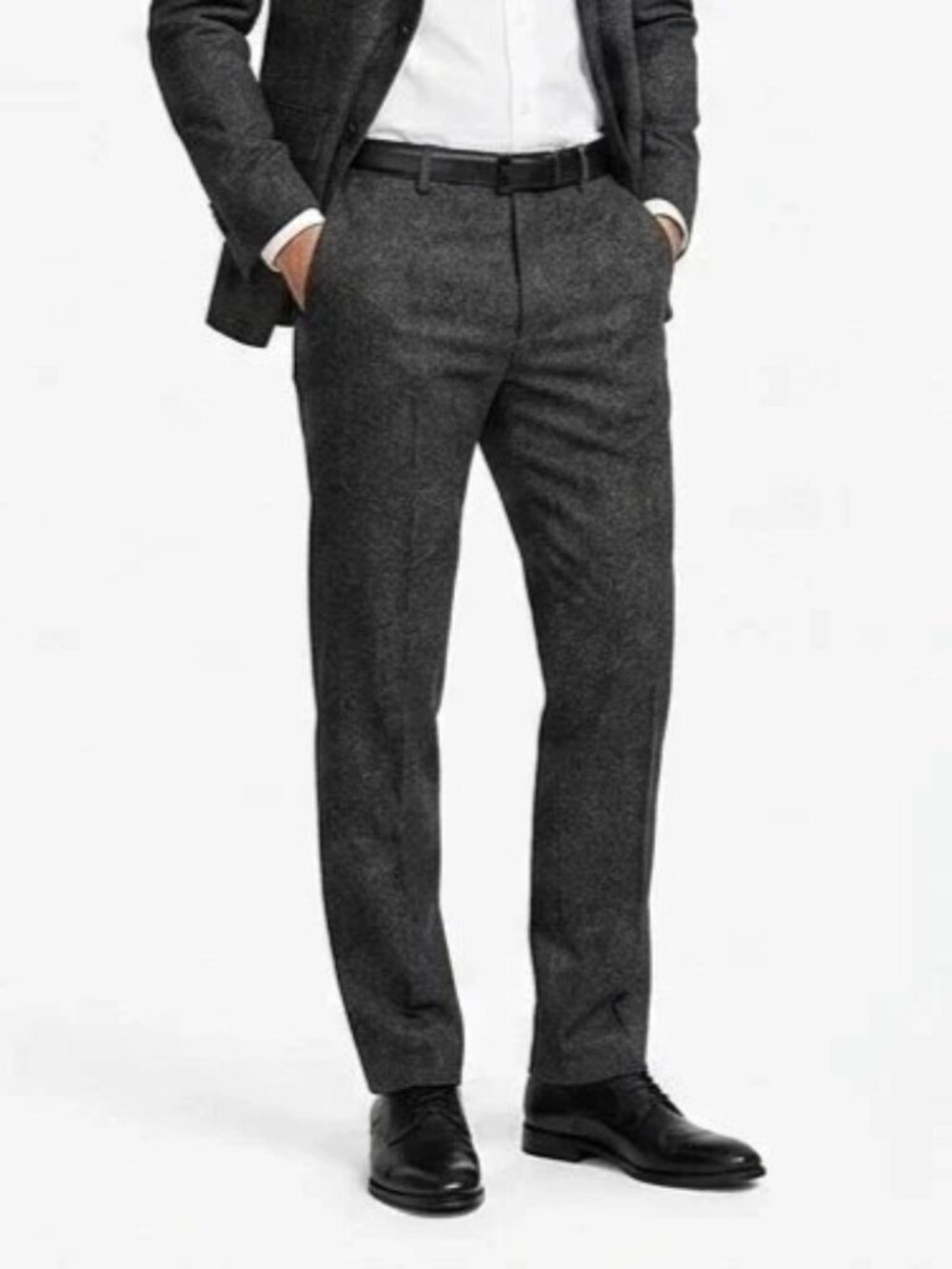 JF J Ferrar Men's Straight Charcoal Tweed 61% Wool Pants Size 32x32 Flat Front